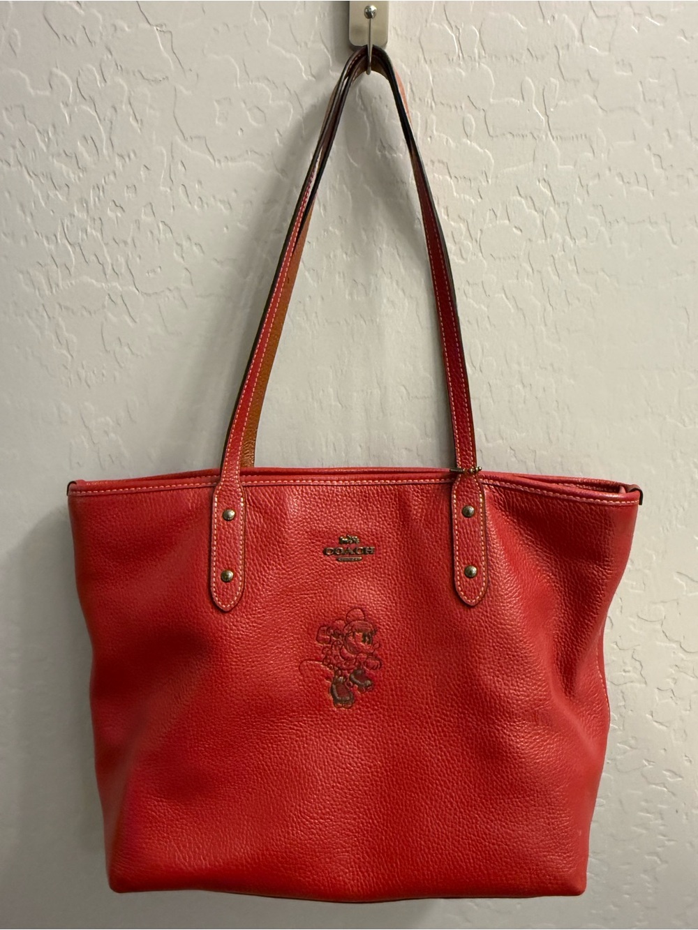 COACH x  Disney collab  Red Pebbled Leather Tote with Roller Derby Minnie